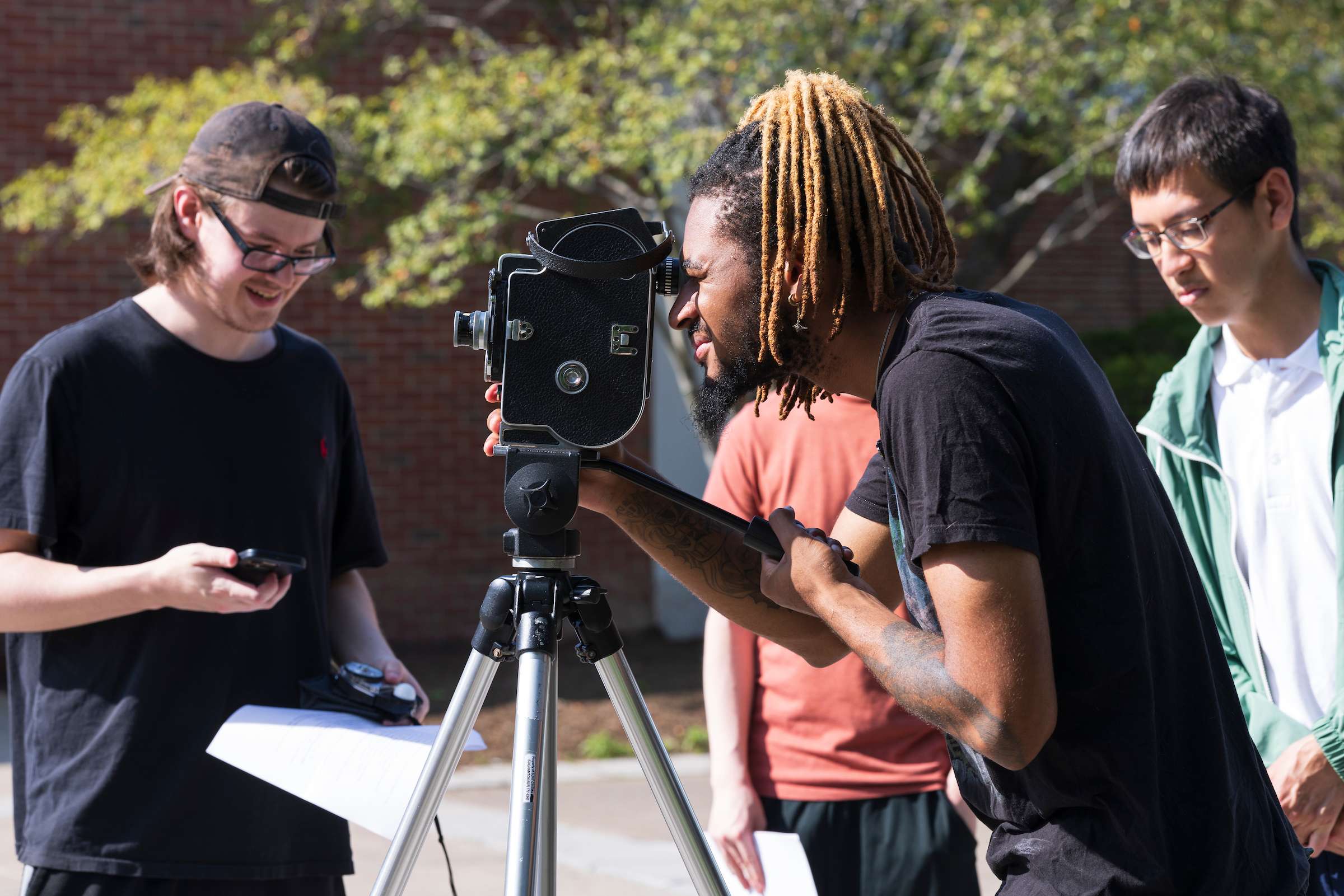 Students in a 16mm filmmaking course at Binghamton in September 2023.