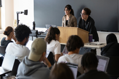Sarah Ford, lecturer of digital and data studies, and Gregory Hallenbeck, director of digital and data studies, teach Interactive Fiction at Binghamton in July 2024.