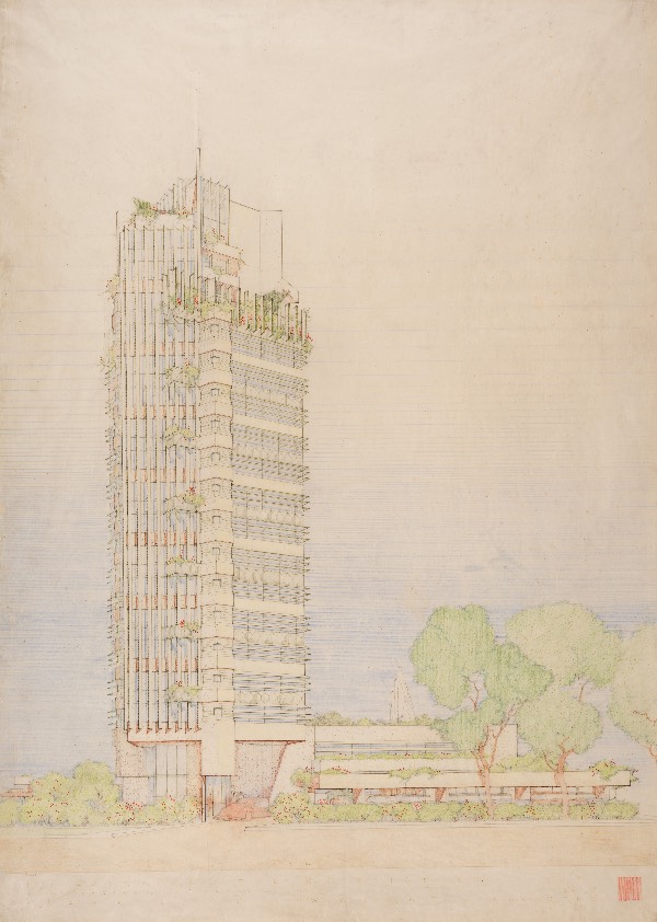 image of architectural drawing by Frank Lloyd Wright