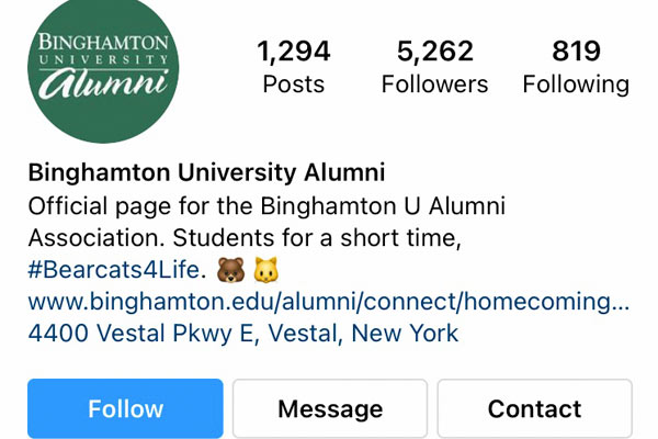 Screen shot of Binghamton University's Instagram account. photo