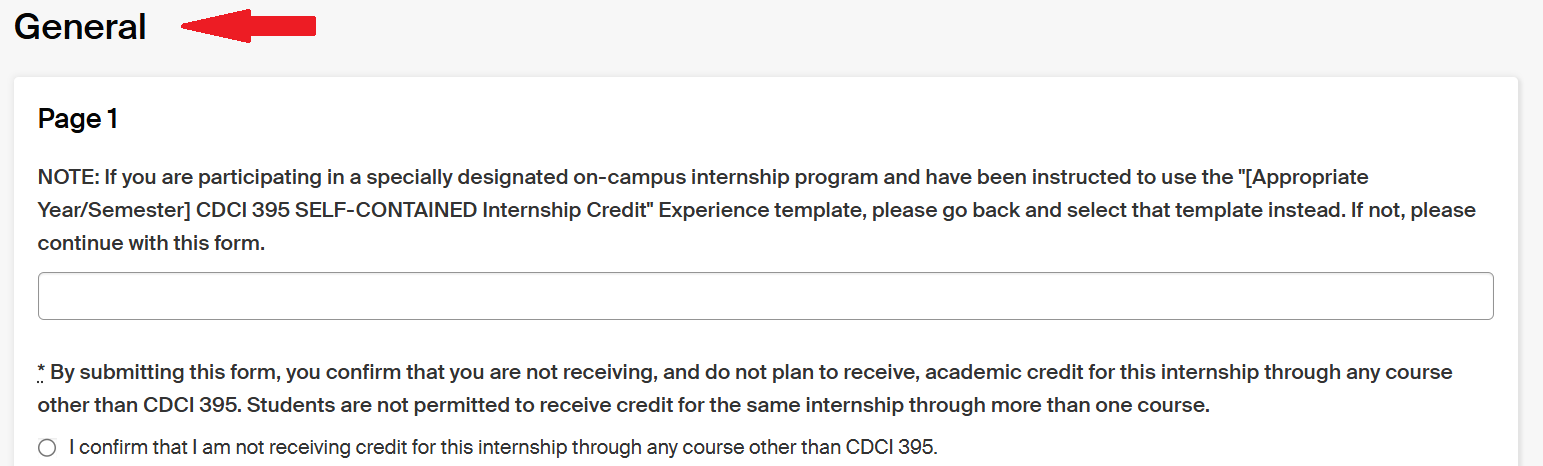 Image shows students how to answer questions in the General section of Handshake Experiences