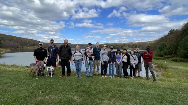 Photo with a few members of the Chemistry department at Oquaga Creek State Park in front of the lake.