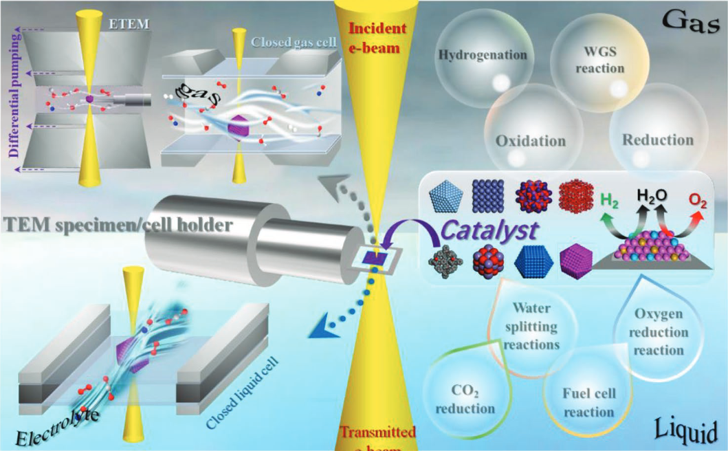 Scheme showing in-situ/operando ETEM characterizations of catalysts