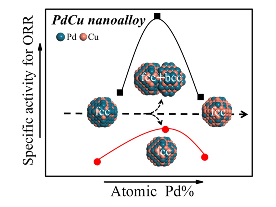 Scheme showing composition dependence of activity for PdCu nanoalloy catalysts in ORR