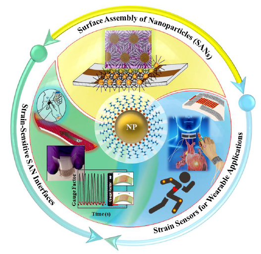 Schemes showing application of flexible strain sensors and nanostructured sensing mechanisms