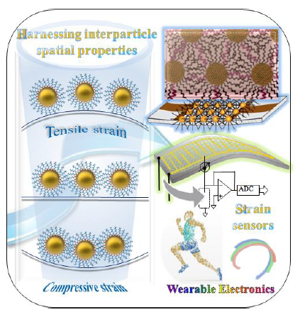 Schemes showing application of flexible strain sensors and nanostructured sensing mechanisms