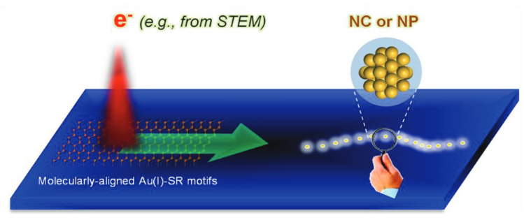 Image and Scheme showing growth and assembly of nanoclusters and nanoparticles