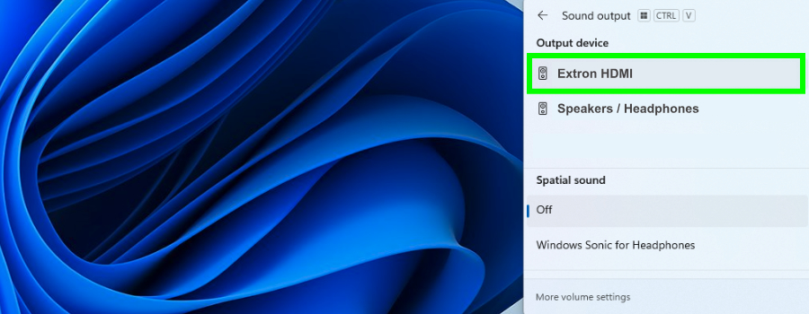 Image of PC audio output settings pop up menu