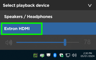 Image of windows 10 audio output selection with room output highlighted