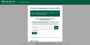 Screen shot of the Central Authentication Service (CAS) login screen for Binghamton University.