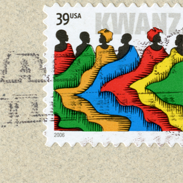 An illustrated postage stamp celebrating Kwanzaa