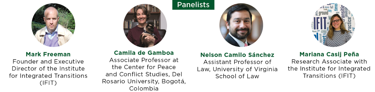Image: Panelists for Transitional Justice and Atrocity Prevention in Colombia Webinar