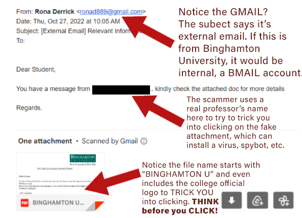 Fake professor email attachment scam