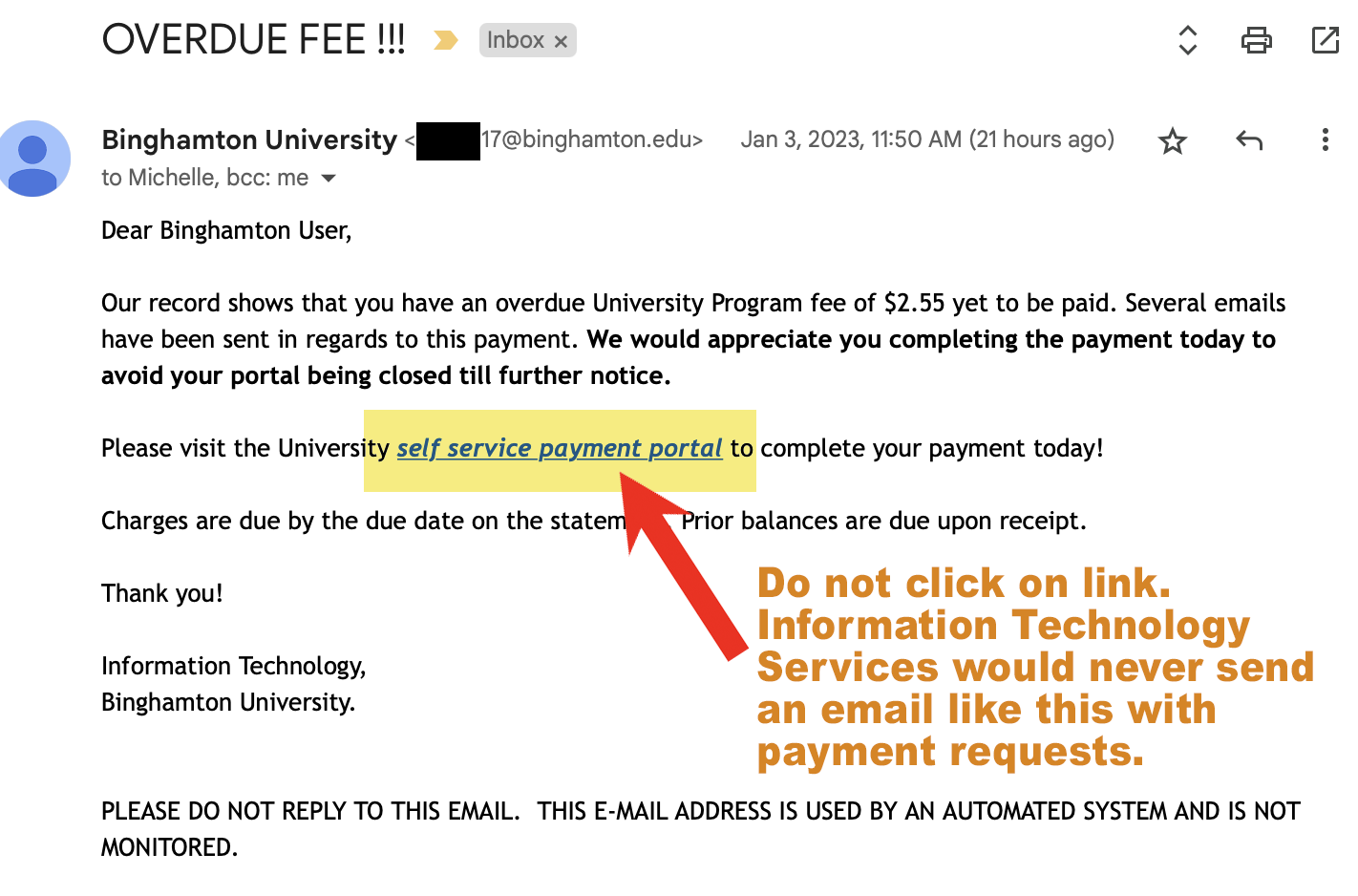 Overdue Billing Campus Email Scam