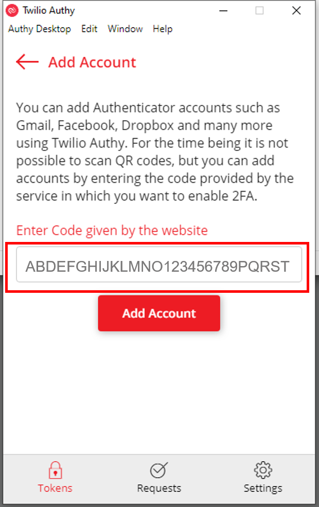 Paste Code in Authy