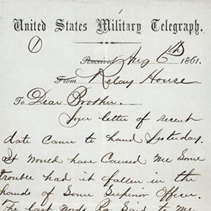 A scan of a telegraph sent during the Civil War era