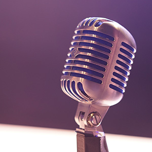 A photo of a classic style chrome microphone