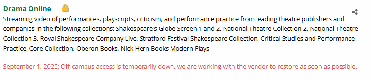 Dated announcement indicating that the resource is temporarily down