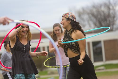 Students hoola hooping on campus