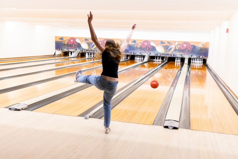 Students bowling in The Lanes