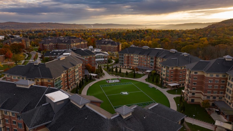 Beautiful, aerial shot of campus in Fall 2023