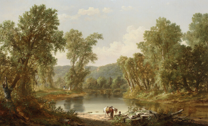 Painting of a horse and a lake