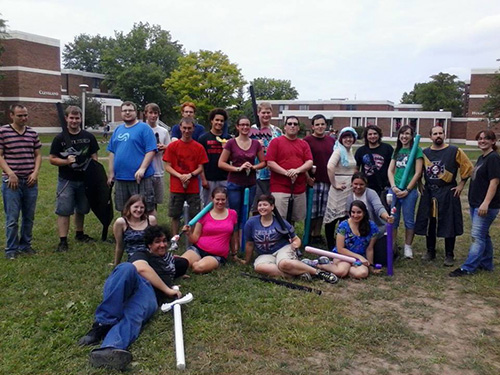 Students LARPing on campus