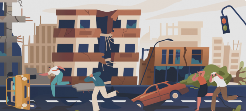 Graphic of an earthquake in a city
