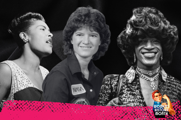 A composite image of three women, including Billie Holiday, Sally Ride and Marsha P. Blackburn