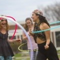 Students hoola hooping on campus