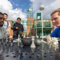 The treasurer of the chess club, Levi Axelrod, plays a friendly game of chess outside the Union