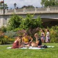 Binghamton students relax in Confluence park