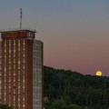 Super blue moon sunset behind Binghamton University's campus