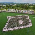 A large group of students, the Class of 2029, formed the Binghamton