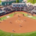 An aerial view of the softball team mid-game at the Bearcats Sports Complex.