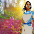 A layered image with a sun-filled meadow and a picture of Marvel animated character Kahhori.