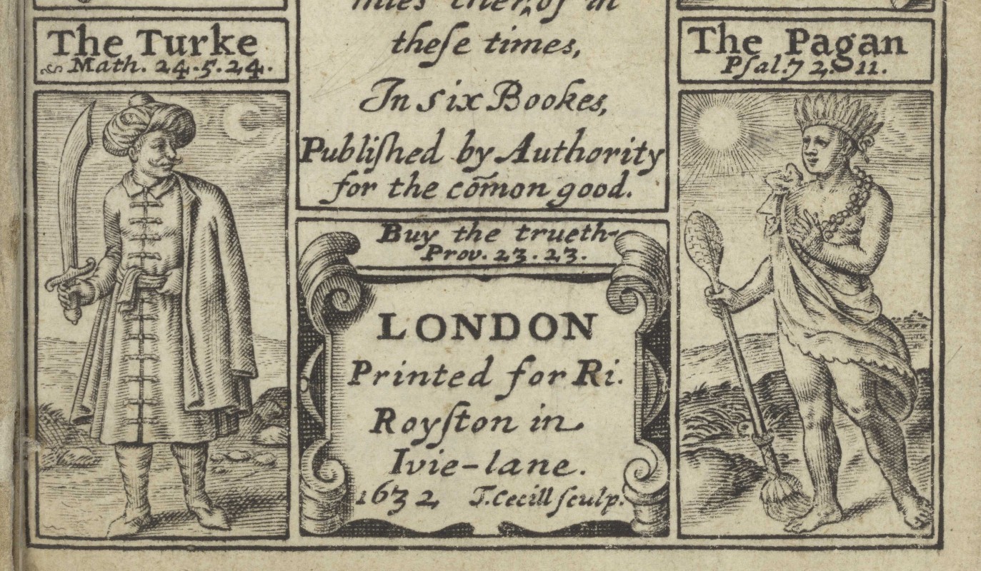 Part of a 17th-century illustration depicting the four religions of the world: Christianity, Judaism, Islam and paganism. The bottom half, shown here, depicts a Muslim (the Turk) and a pagan.