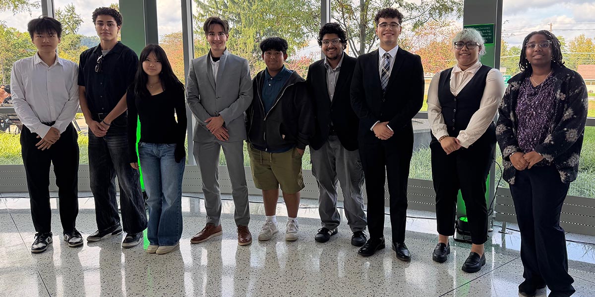 Some students in the sixth cohort of the Watson College Scholars Program attended a fall welcome luncheon on Sept. 30. From left are Andy Wong, Amir Elhadraoui, Anh 