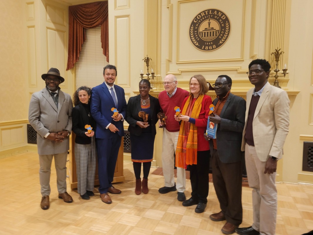 Binghamton University History Professor Anne C. Bailey, center, received the Professor Ali A. Mazrui Outstanding Publication & Educational Activities Award during the New York African Studies Association’s conference at SUNY Cortland.