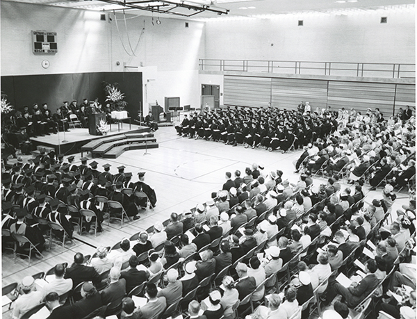 The 1959 Harpur College Commencement in the East Gym.