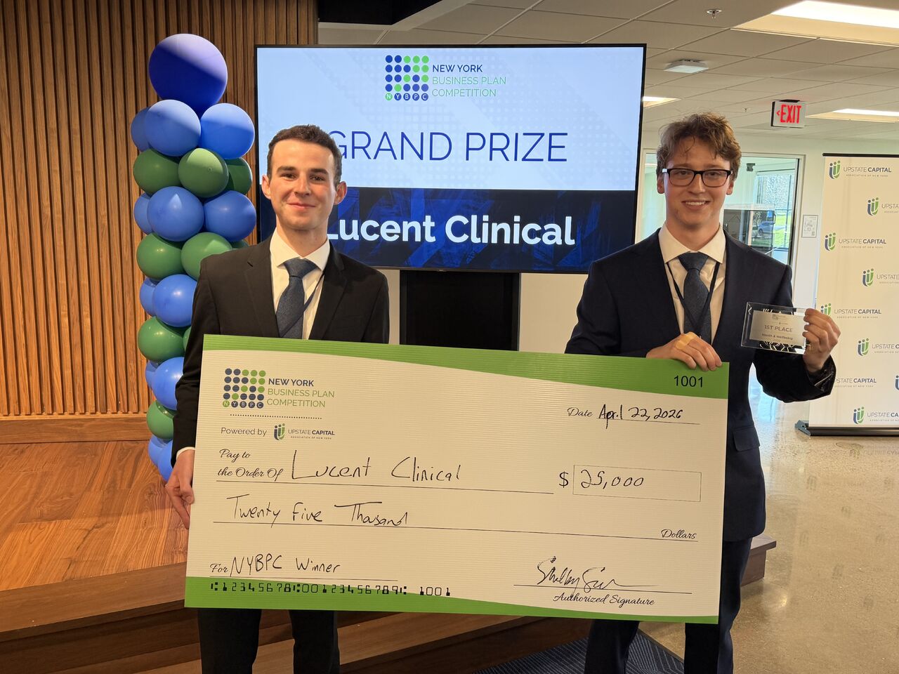 Joshua Ackerman ’27 and Yoav Reshef ’27 win the NY Business Plan Competition.
