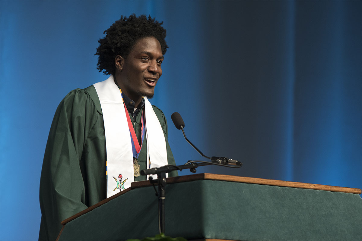 Tremayne Stewart represented his classmates as a student speaker at the 2016 Watson School Commencement. This year, 11 students will speak on behalf of their fellow graduates at the University's ceremonies.