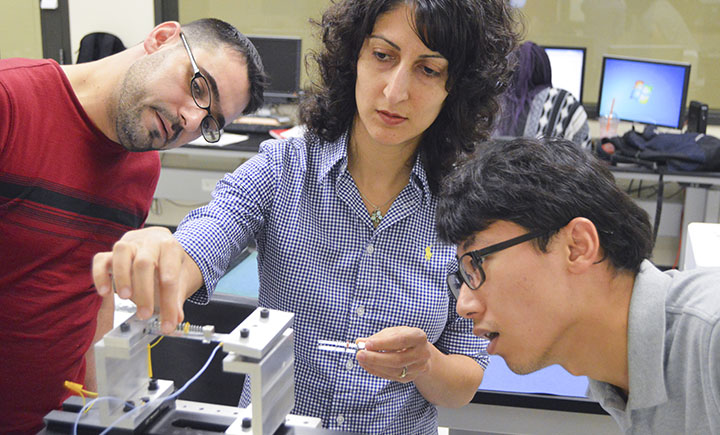 Assistant professor Sherry Towfighian (center) is the principle investigator for this study.
