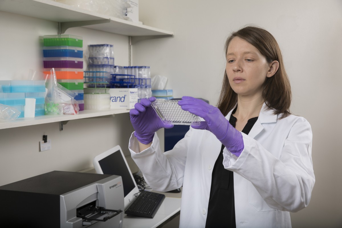 Associate Professor of Anthropology Katherine Wander in her lab.