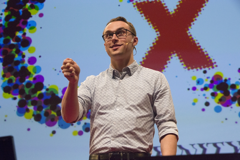 Stone Geise was the student speaker at the 2018 TEDxBinghamtonUniversity event at the Osterhout Concert Theater on March 25. Eight speakers delivered 15-minute talks based on the theme “Infinity: Come see what’s possible.”