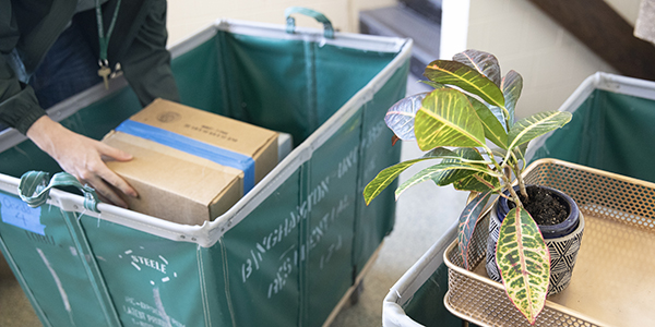 Laundry carts are at the ready as Binghamton University continues prepping for students to move into residence halls over seven days, Aug. 19 through 25.