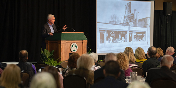 Ed Stack, chairman and CEO of Dick's Sporting Goods, speaks to the Binghamton University Forum about his book, 