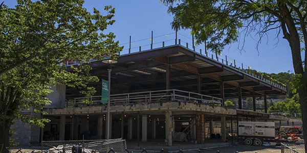 The major renovation of Hinman Dining Hall is progressing.