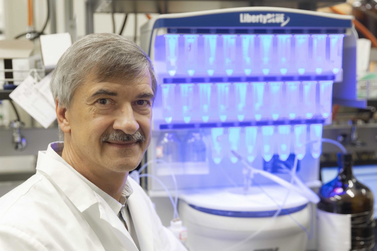 Chemistry Professor and Department Chair Eriks Rozners, winner of the Melville L. Wolfrom Award, photographed at his laboratory in the Smart Energy building at the Innovative Technologies Complex, September 10, 2020.