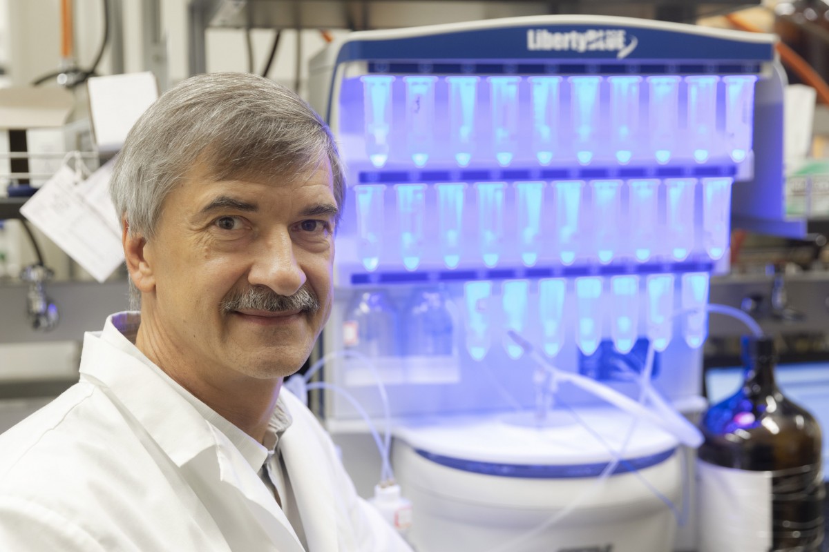 Chemistry Professor Eriks Rozners at his laboratory in the Smart Energy building at the Innovative Technologies Complex